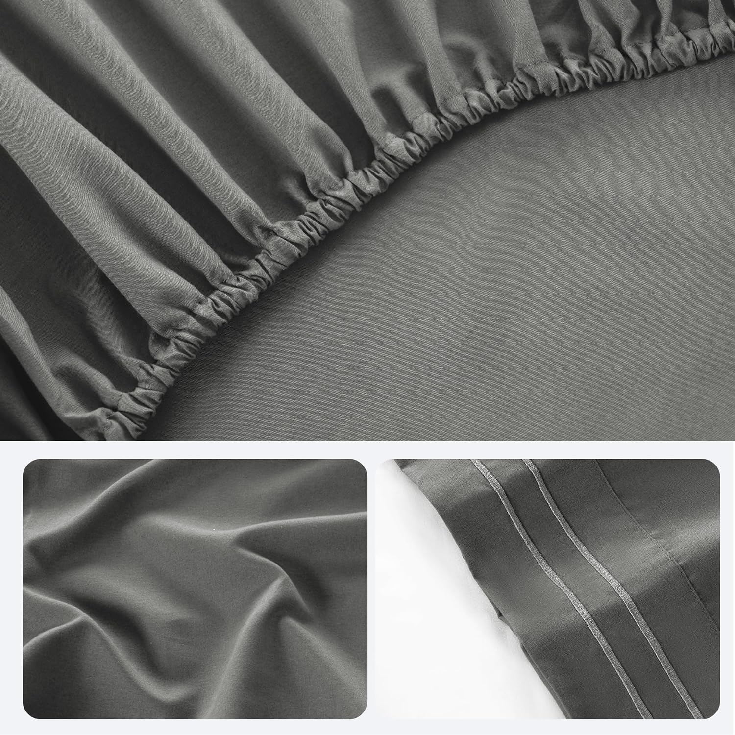 ROSE&RISY Light Grey Queen Sheet Set, 4 Pieces Soft Bedding Queen Sheet Set, Breathable and Cooling,Includes 1 Fitted, 1 Flat, 2 Pillow Cases - Deep Pocket (Light Grey, Queen) - Image 7