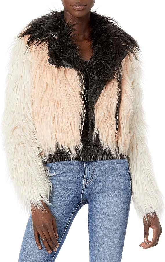 color block fur jacket