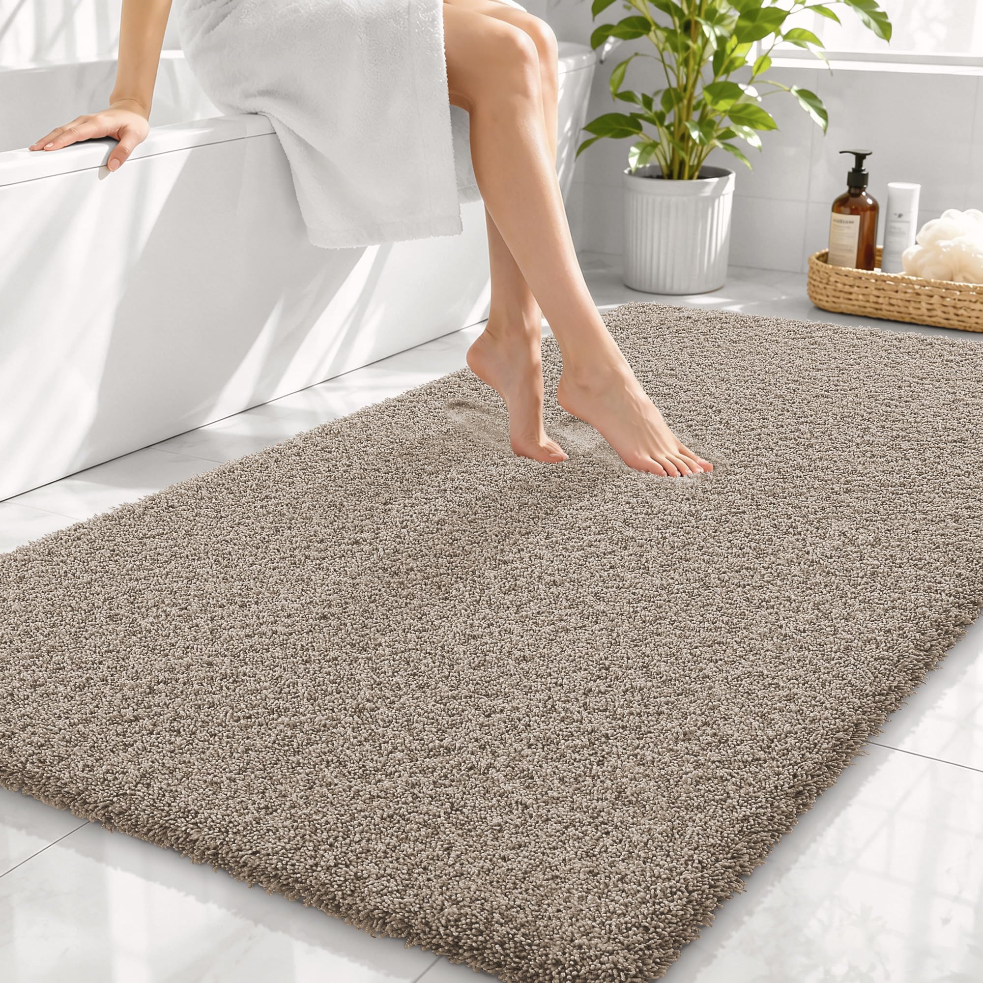 OLANLY Microfiber Large Bathroom Rugs 44x32, Ultra Soft Bath Mat, Greige