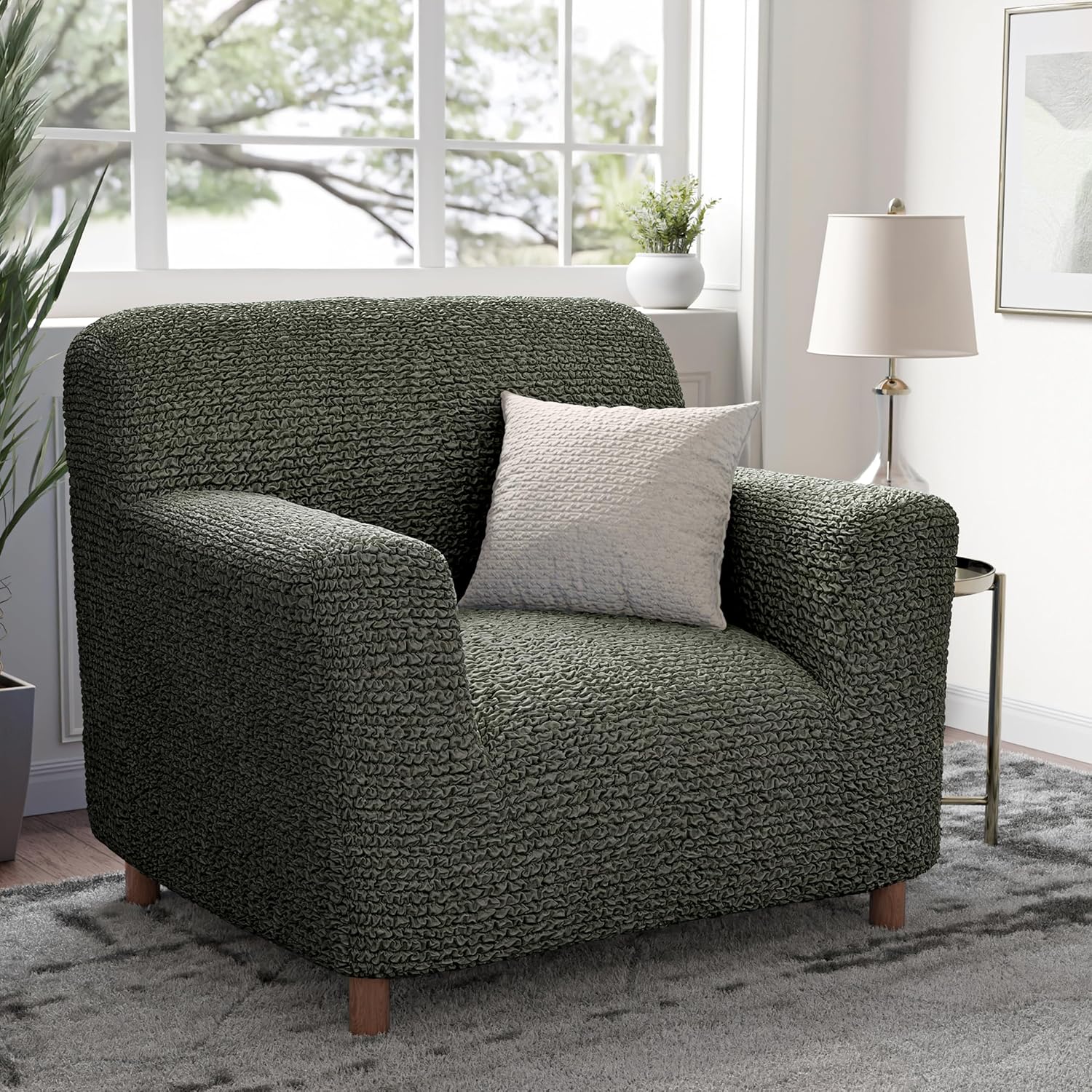 PAULATO BY GA.I.CO. Chair Cover - Armchair Cover - Armchair Slipcover - Soft Polyester Fabric Slipcover - 1-Piece Form Fit Stretch Furniture Protector - Microfibra Collection - Moss Green (Chair)