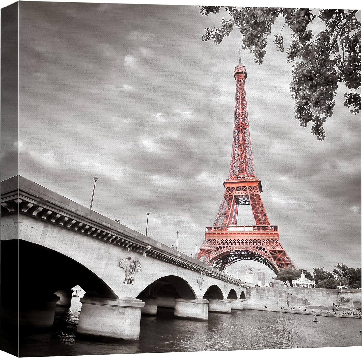 wall26 Canvas Print Wall Art Pop of Color Red Eiffel Tower in Paris Architecture & Maps Cities Photography Realism Chic Scenic Relax/Calm Multicolor for Living Room, Bedroom, Office - 16"x16"