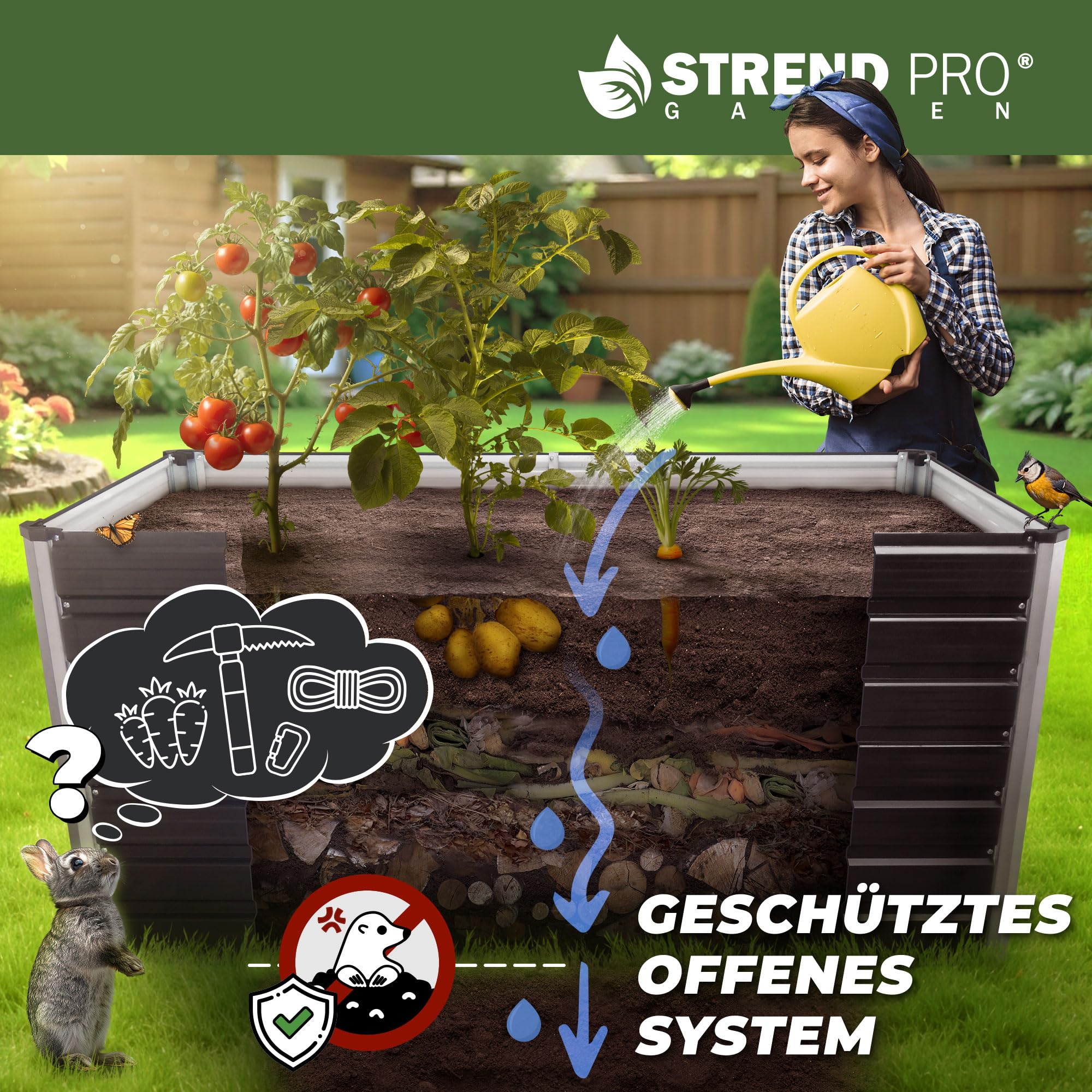 STREND PRO Hochbeet Metall 160x80x77 cm (LxBxH) ANTHRAZIT | Pflanzkasten | Blumenkasten | Garten Pflanzkasten Hoch | Gemüsebeet | Gartenbeet | Hochbeet Balkon Pflanzbeet