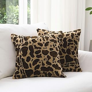 Cheer Collection Set of 2 Leopard Print Throw Pillows - Soft Velvety Fau...