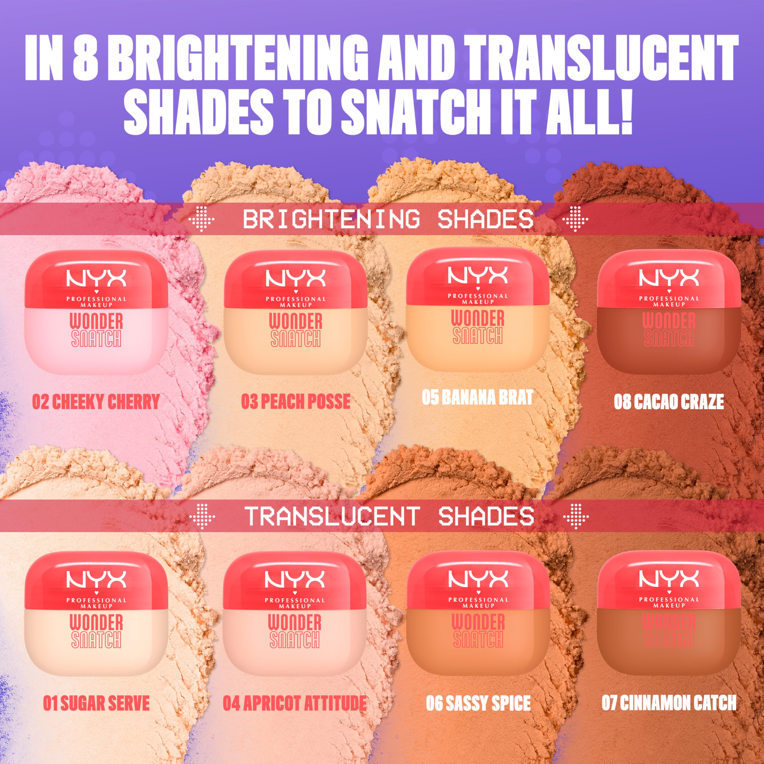 NYX Professional Makeup Polvere Libera Fissante, Finish Glow a Lunga Tenuta, Formula Arricchita con Peptidi e Tè Verde, Wonder Snatch Powder, Peach Posse, 6 g