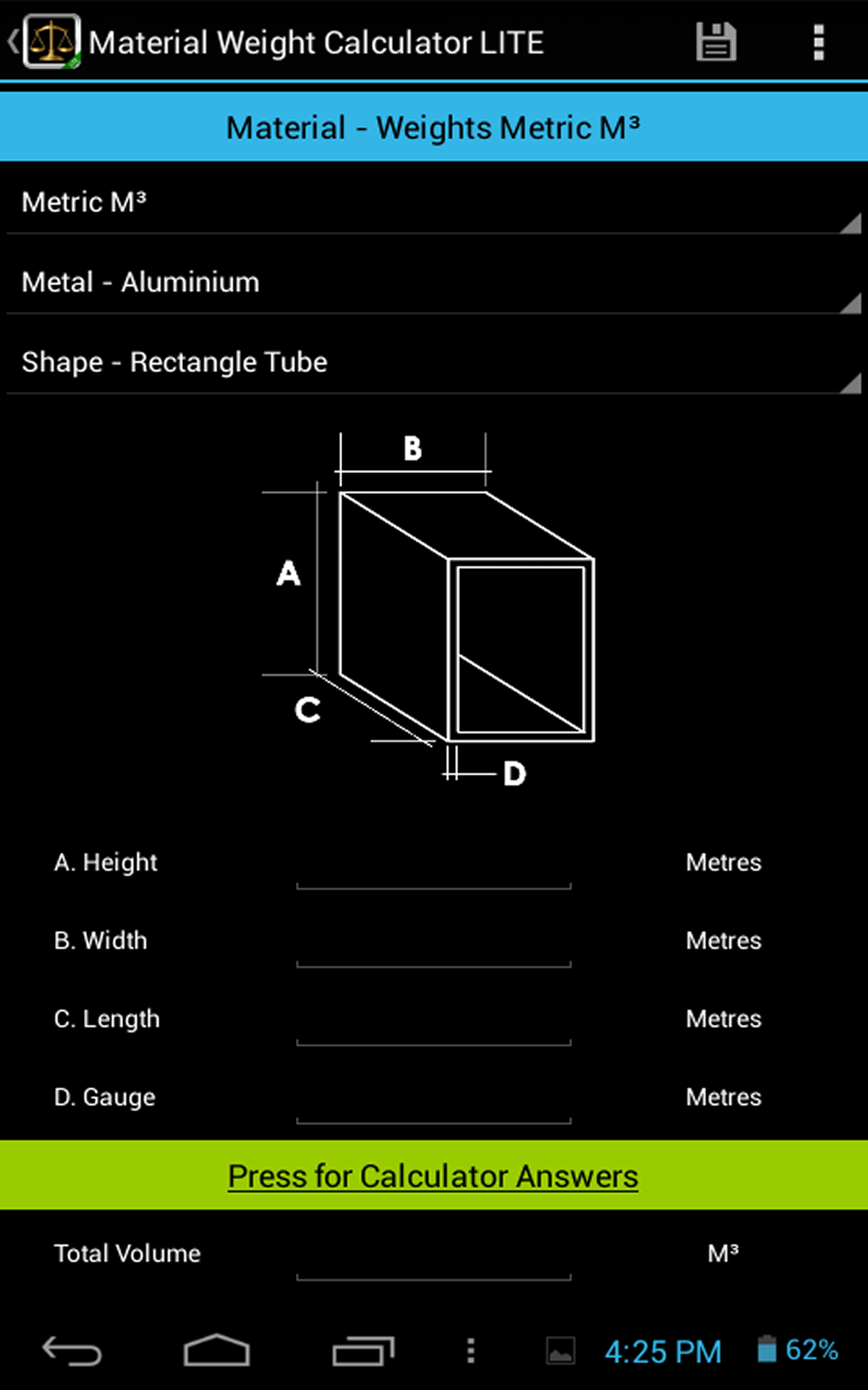 Material Weight Calculator LITE App on Amazon Appstore