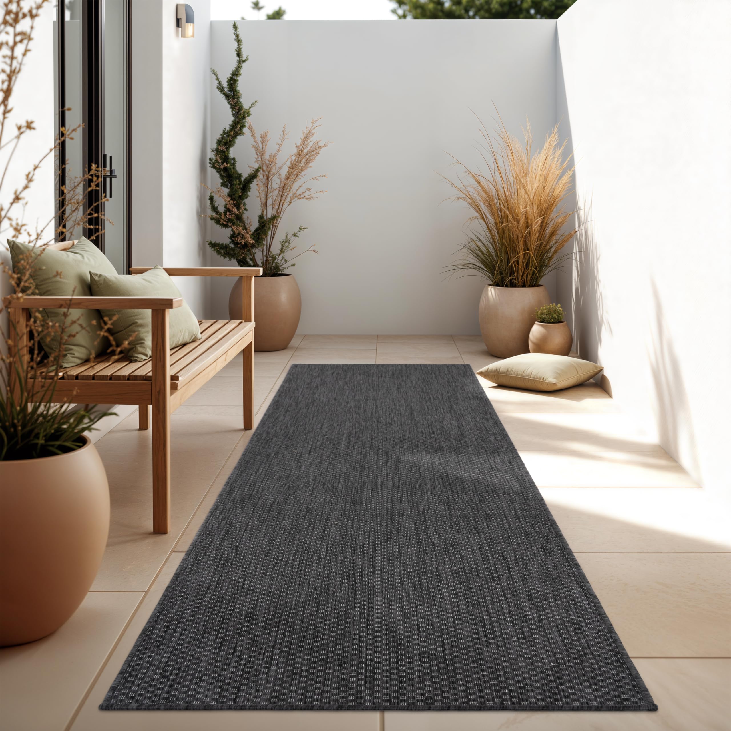 Paco Home Outdoor Teppich 80x250 cm Anthrazit