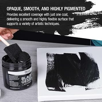 U.S. Art Supply Black Gesso Primer - 16.9oz (500ml) for Oil & Acrylic Paint - Superior Coverage, Canvas Prep, Mixable White Gesso Paint Artists