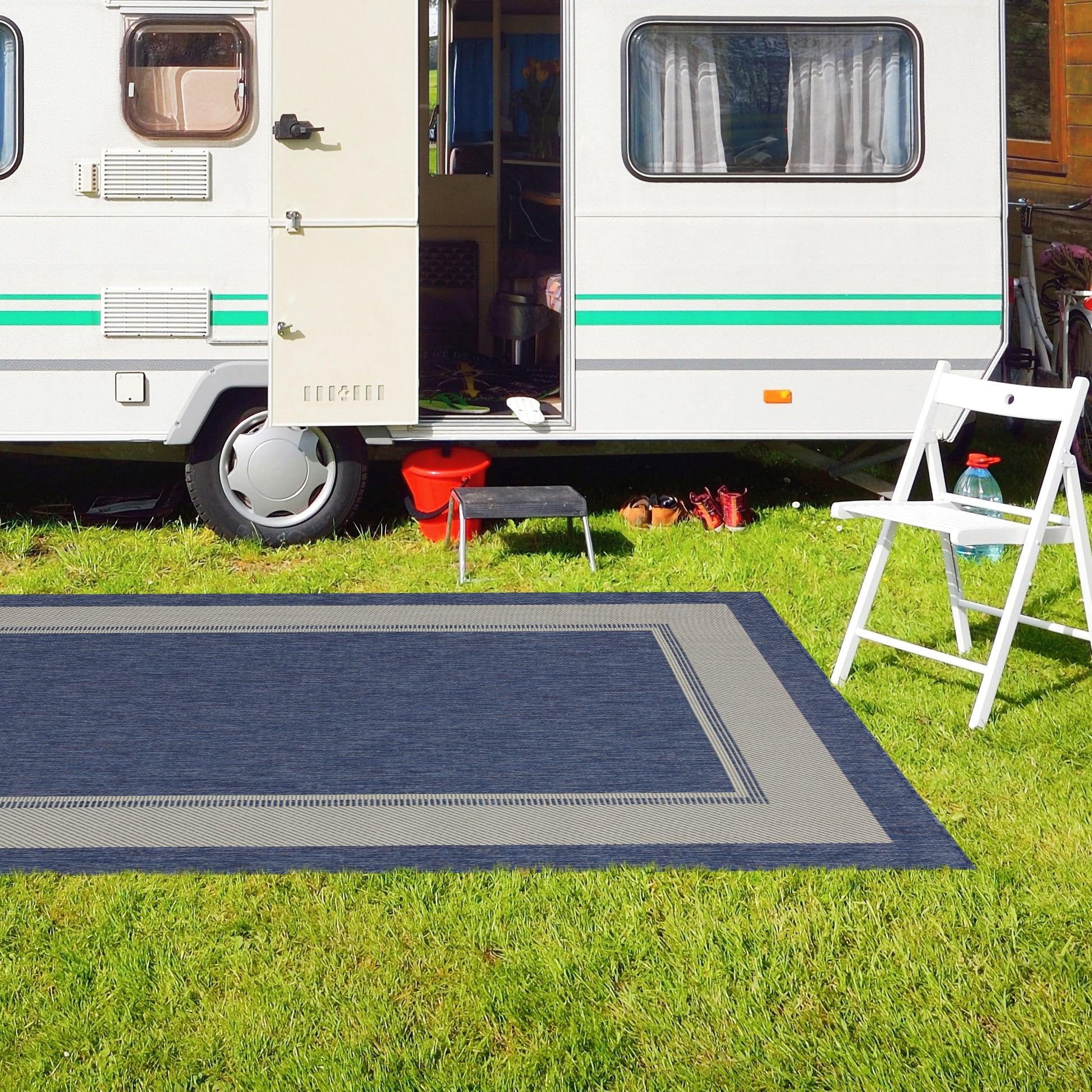 HomeArt Outdoor Rugs | Easy-Cleaning Indoor & Outdoor Area Rugs for Porch, Deck, Balcony, Garden, Picnic, Kitchen, Hallway | UV & Weather-Resistant Large Patio Rug Mats | Anthracite Cream 200 x 290 cm — view 420