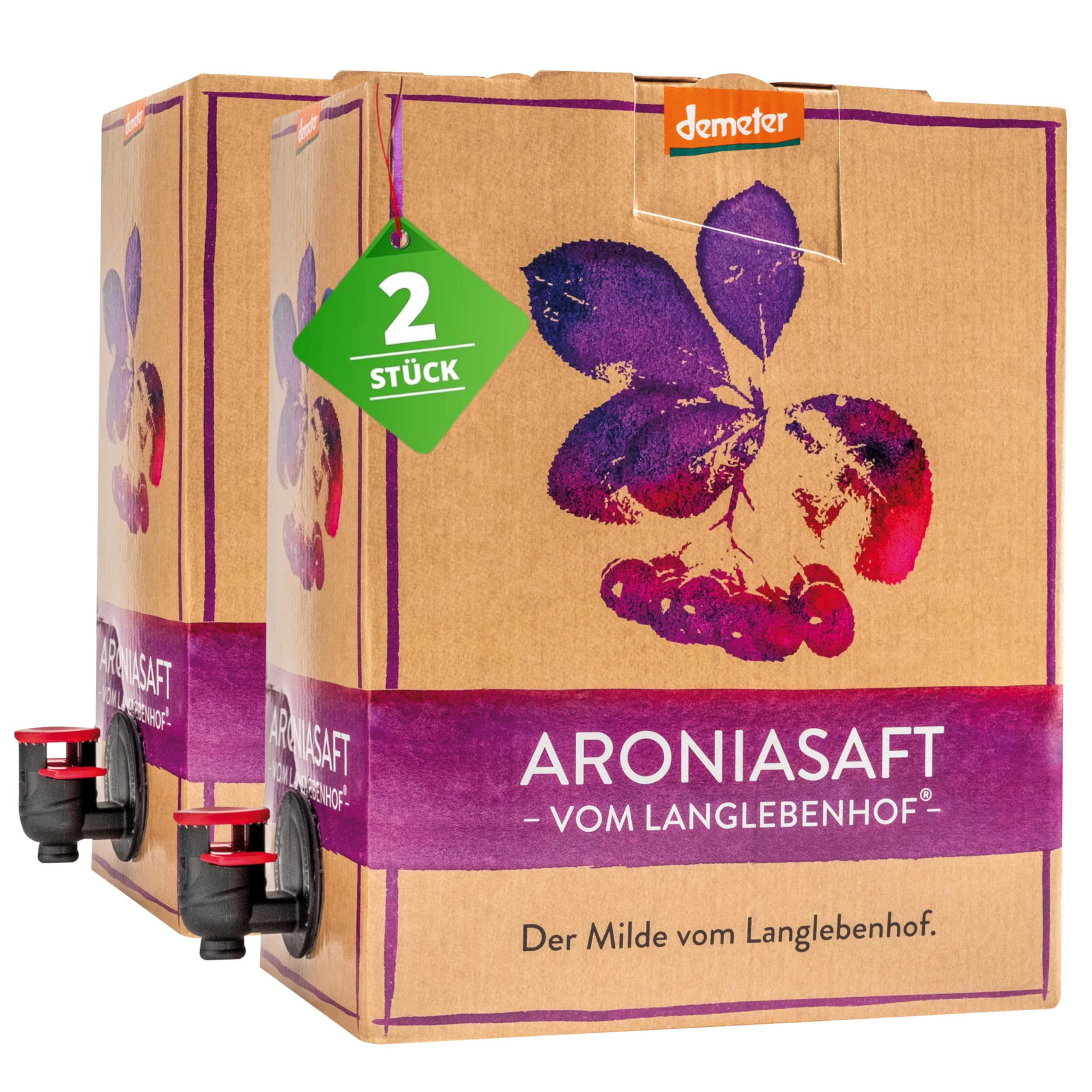 anglebenhof Aronia Direktsaft, Muttersaft, [100% Demeter und Bio] 3 Liter Box, Der Milde" Aroniasaft für Ernährungsbewusste, Aroniasaft aus Deutschland, Aronia Beeren Saft-sehr lange haltbar (2 x 3 L)