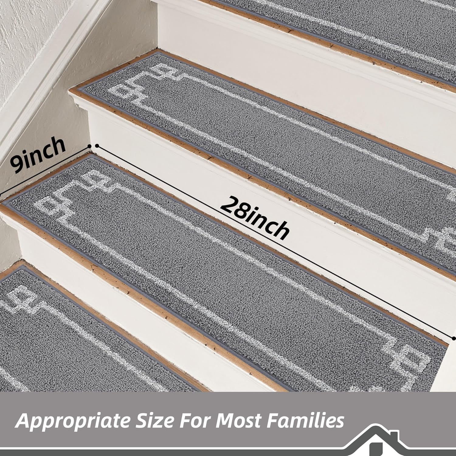 beqhause stair treads for wooden steps indoor non slip carpet stair tread washable reusable stair runner polyester soft for dogs,elders and kids,28inx9in,15pcs,grey 15 grey 15