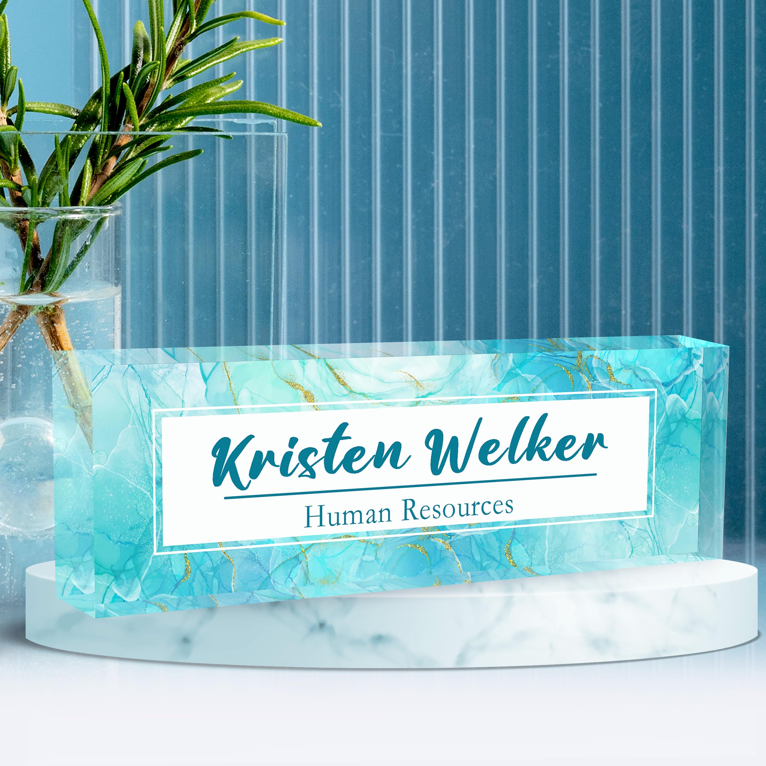 Desk Name Plate Personalized, Premium Gradient Blue Marble Acrylic Desk Name Plate, Personalized Name Plate for Desk, Office Decor for Women or Men