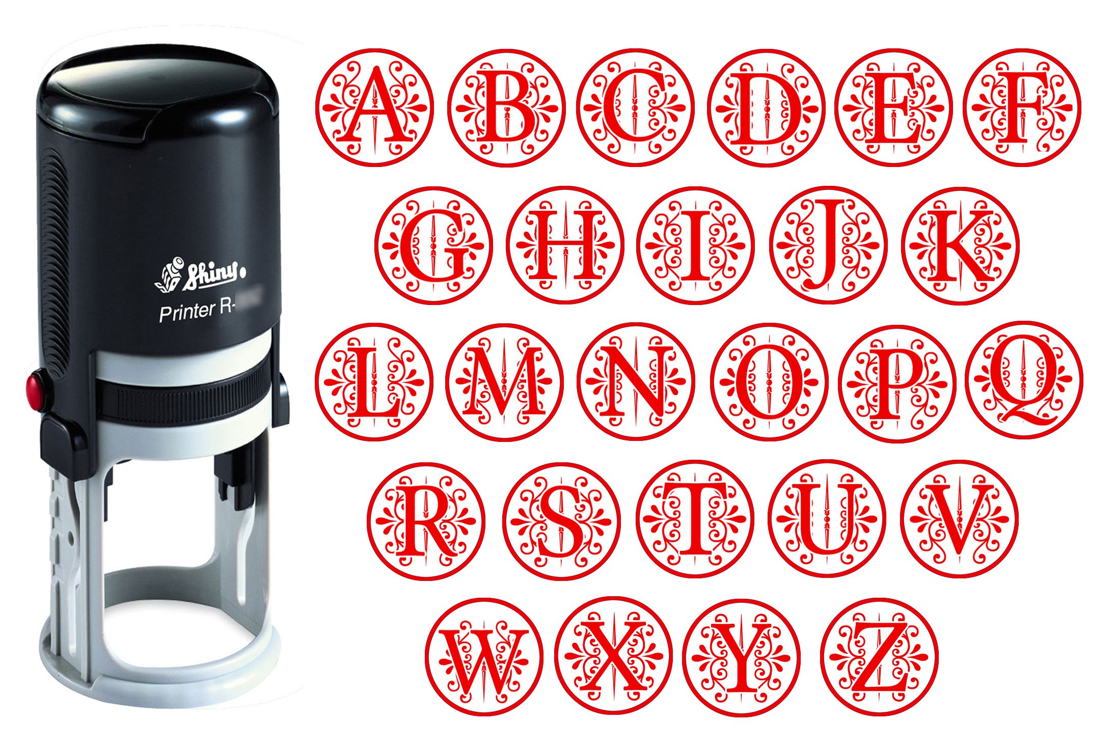 Custom A-Z Alphabet Stamp in Red Ink Monogram Round Rubber Stamp Self Inking Initial Stamp Shiny Mini Stamper 20 mm