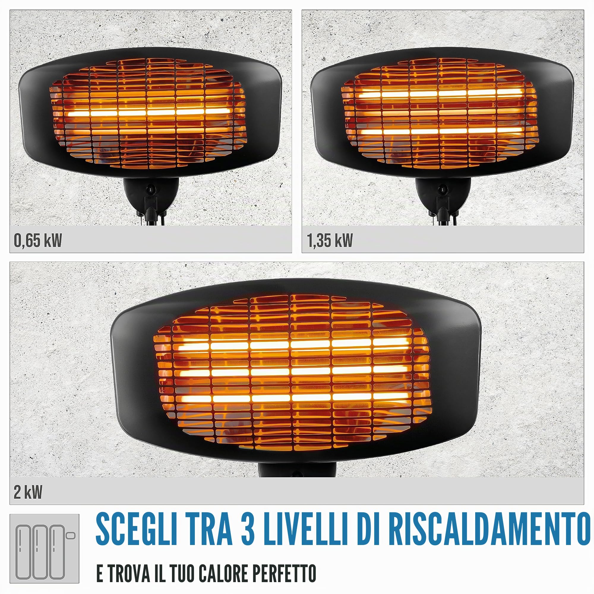 Güde Stufa a infrarossi GIH 2000 (potenza di riscaldamento 2000 W, 3 livelli di riscaldamento (650/1035/2000 W), 15 m³ max. capacità di riscaldamento ambiente, elementi riscaldanti al quarzo, grande