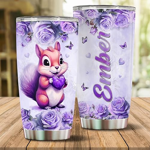 Miniatura 2 de WONWIX Regalos personalizados con temática de ardilla para niñas, divertidas tazas de café, tazas de viaje para hija, mujer, esposa, cumpleaños,