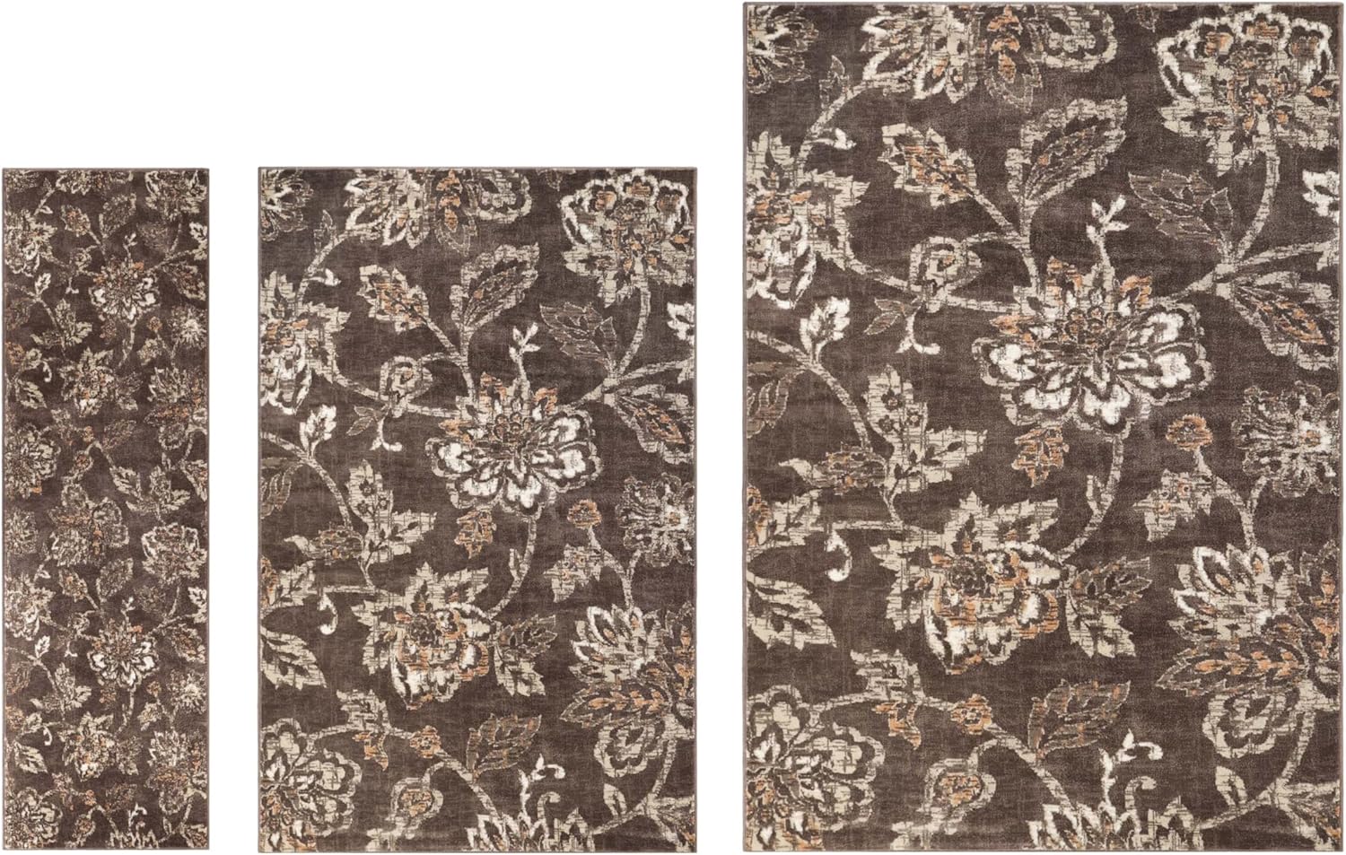 Amazon.com: Superior Jacobean 3 Piece Indoor Area Rug Set, Jute Backing ...