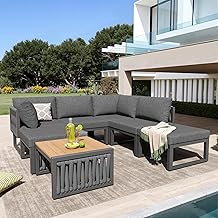 Set di mobili da giardino con cuscino e schienale e tavolo resistente alle intemperie, poltrona lounge da giardino per 6 persone, doppio lettino da esterno, angolo dello schienale regolabile