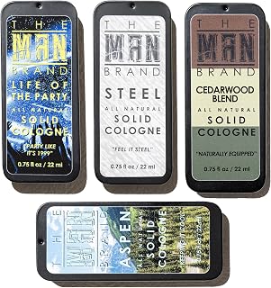 Solid Cologne Sample Set with Aspen Solid Perfume, Woodsman Solid Cologne, Steel, and Life of the Party Cologne - (Fellowship Solid Cologne Man Sampler Pack - 4 Pack - 0.75 oz each)