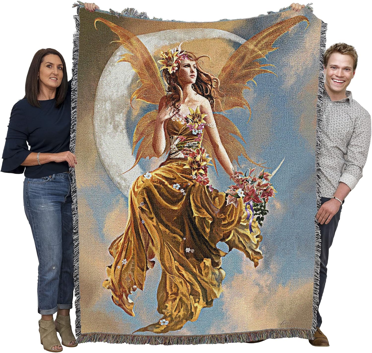 Pure Country Weavers Earth Moon Fairy Blanket by Nene Thomas - Gift Fantasy Tapestry Throw Woven from Cotton - Made in The USA (72x54)