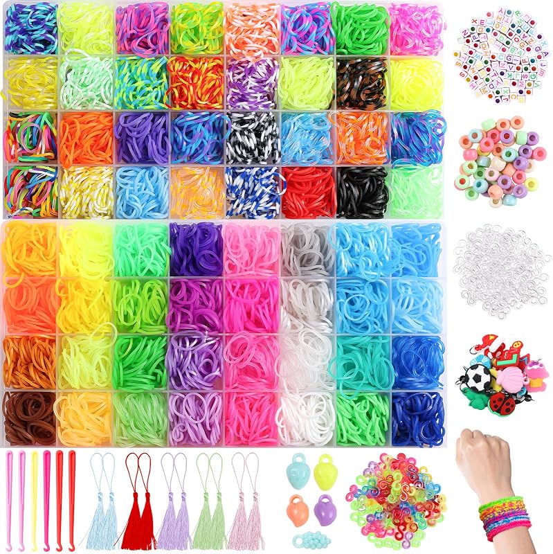 XKDOUS 64 Colors Rubber Band Bracelet Kit, Rubberband Bracelet Making Kit | 5000+ Rubber Bands with Case for Kids Ages 6+, DIY Jewelry Bracelet for Art & Craft, Ideal Gift Choice for Birthday & Holiday