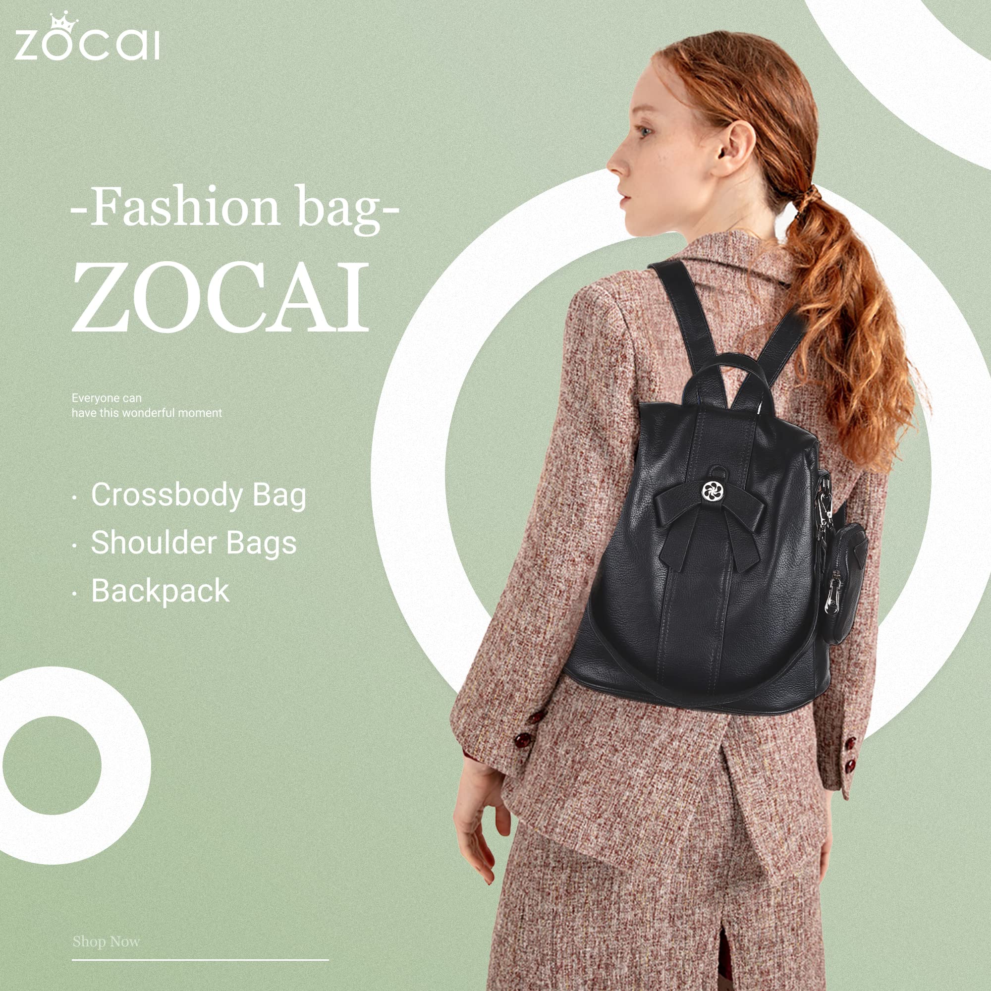 ZOCAI Mochila monedero para mujer de moda, carteras, de piel sintética, mochila diaria, antirrobo, bolso de hombro, monedero, Negro , M