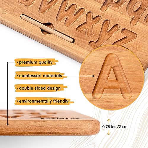 Miniatura 8 de Panda Brothers - Tabla de seguimiento de alfabeto de madera - Cartas Montessori para aprender a leer y escribir - Desarrollo de motor fino y juguete