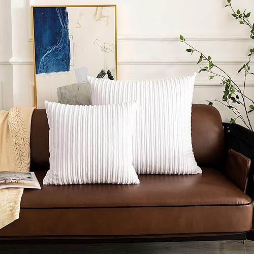 Miniatura 767 de UGASA - Juego de 2 fundas de almohada de terciopelo a rayas, funda decorativa para cojín con cremallera oculta para el hogar, sofá, dormitorio,