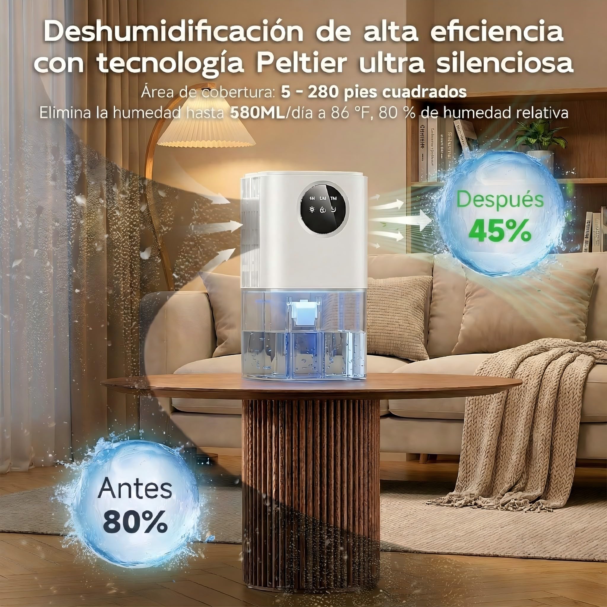Deshumidificador Silencioso Bajo Consumo 1.8L - Deshumidificador Eléctrico Portátil con Modo Suspensión, Temporizador 24h y Apagado Automático - Ideal para Baño, Dormitorio y Armarios(560ml/día)