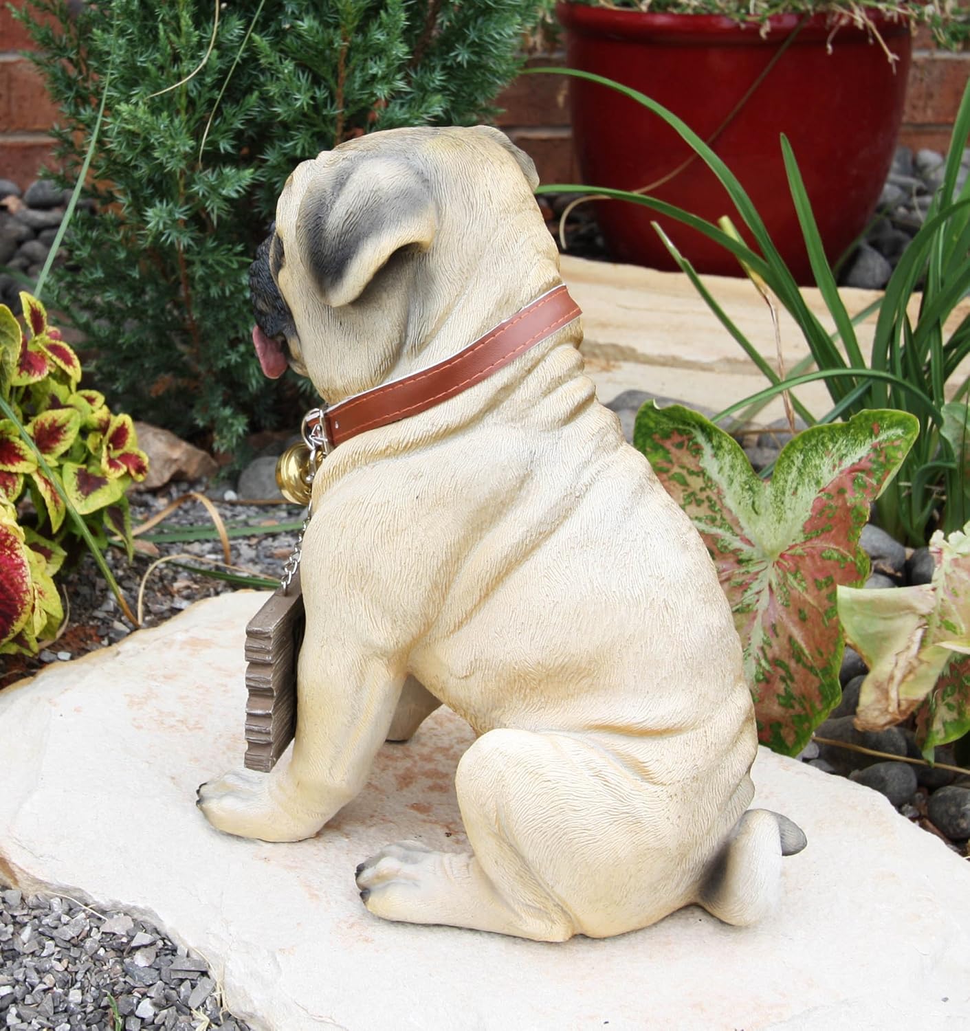 Ebros Gift Large Adorable Pug Dog Garden Greeter Statue with Jingle Collar 11.25" Tall Home Decor Figurine Pets Pugs Dogs Puppy Collectible Welcome Greetings Patio Lawn Sculpture