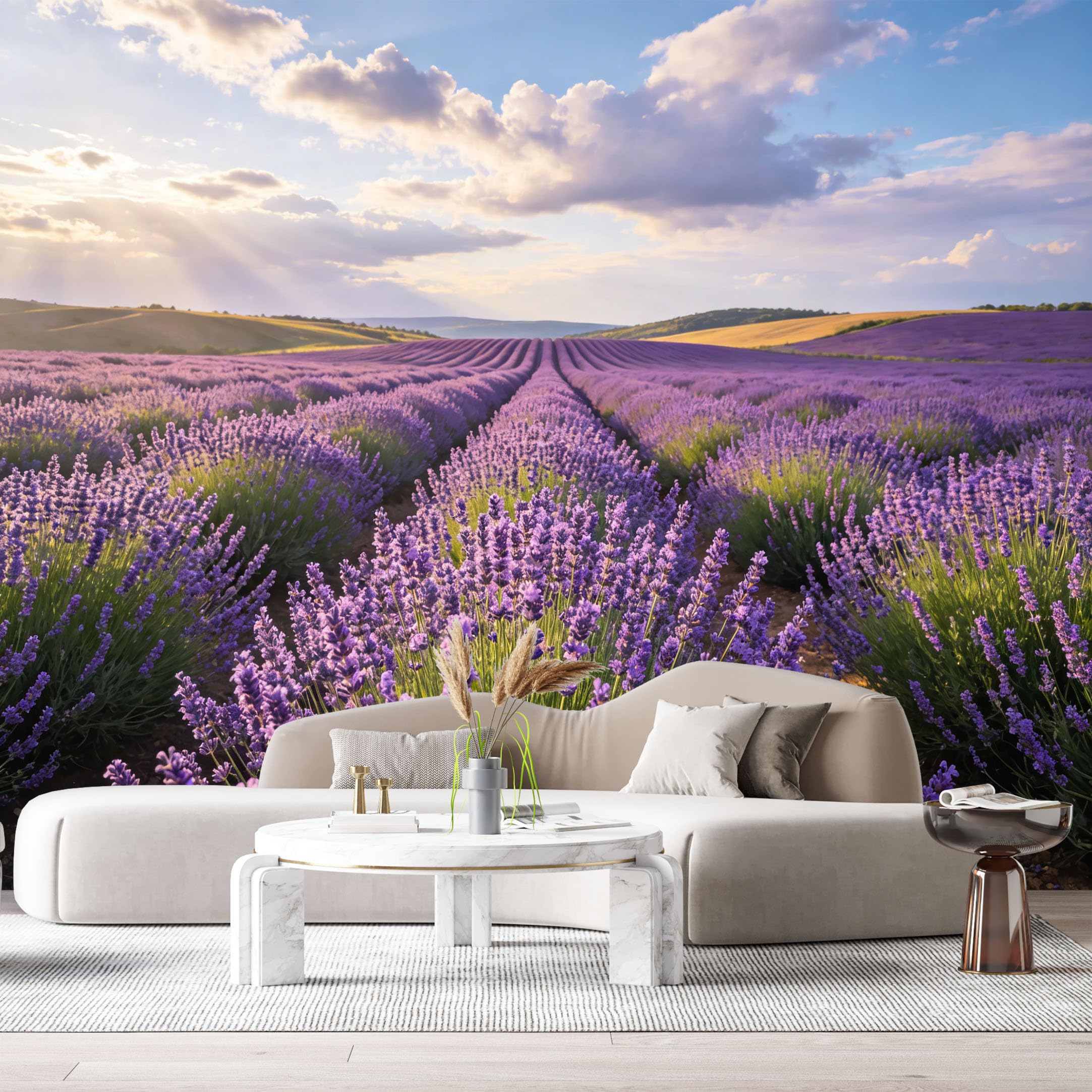 Custom Size Wall Murals Lavender Field Landscape Botanical Sunset Sky SelfAdhesive Wall Fabric Removable Large Wallpaper for Photo Living Room