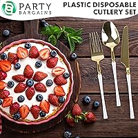 Vista 182 de Party Bargains Disposable Plastic Black Gold Cutlery Set, Infinity Modern Design Utensils, 40 Pack: 16 Forks, 8 Knives, 16 Spoons