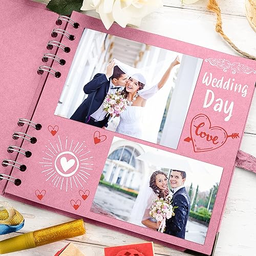 Vista 235 de Bstorify Álbum de recortes de 10 x 10 pulgadas, 70 páginas, protectores de esquina de papel kraft grueso negro, cierre de cinta, ideal para tus