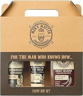 Set de regalo para hombre 3 piezas de Men's Master, Every Day Set, Desodorante antitranspirante, Crema rejuvenecedora y Champú estimulante