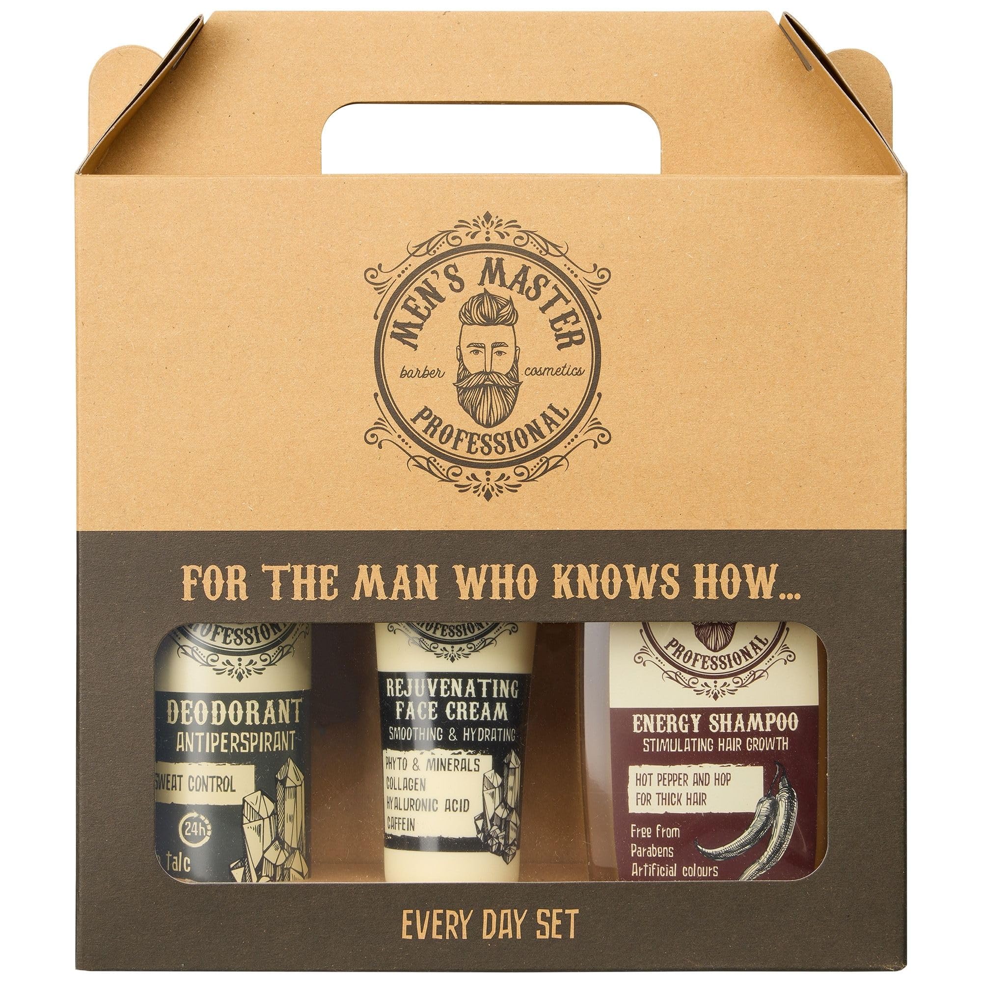 Men's Master 3-teiliges Every Day Set: Antitranspirant Deodorant 24h, Verjüngende Anti-aging Creme, Shampoo, Gesichtspflege - Geschenkset für Ihn
