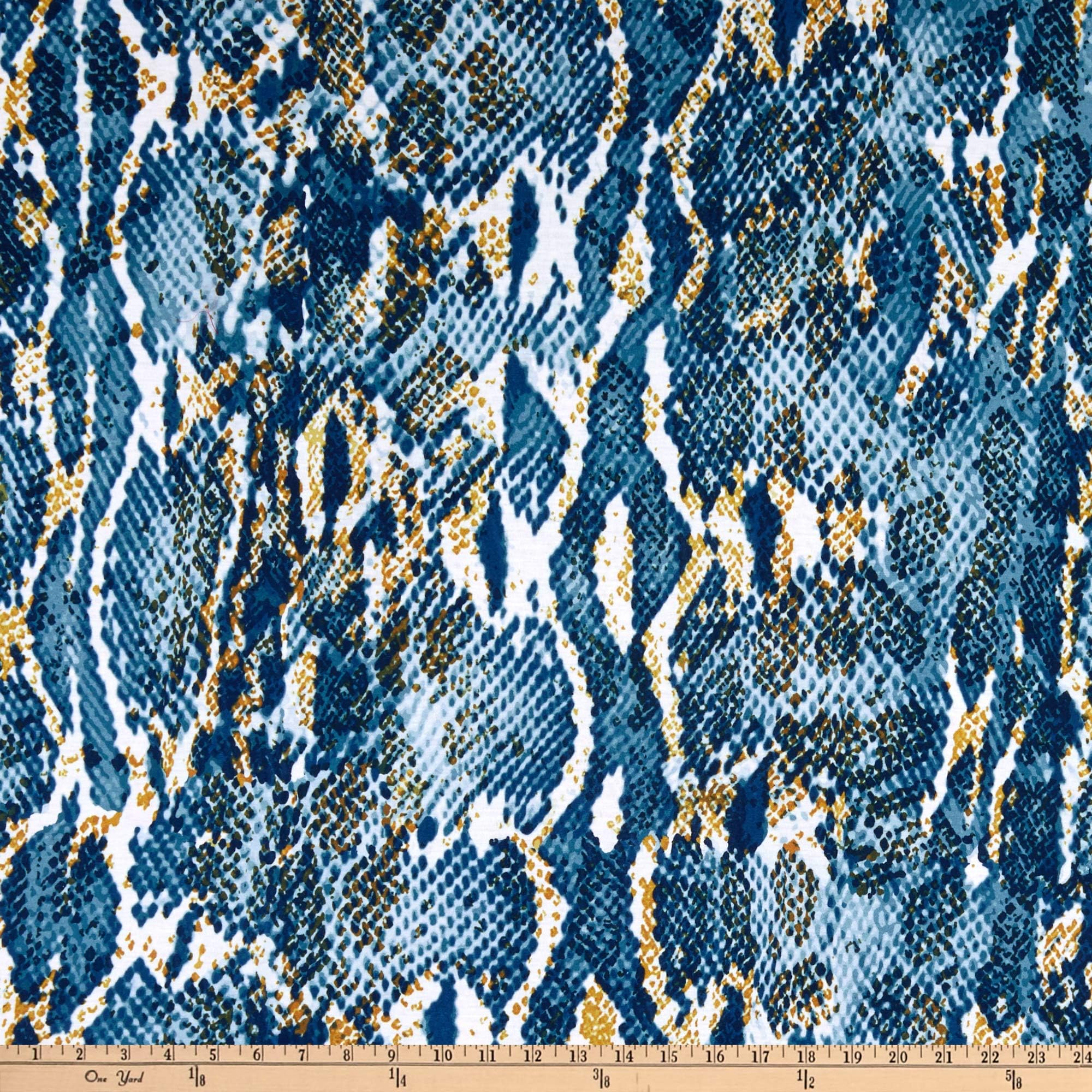 E.Z. Fabric Polyester Spun Stretch Jersey Knit Snakeskin Dark Blue/Gold, Fabric by the Yard