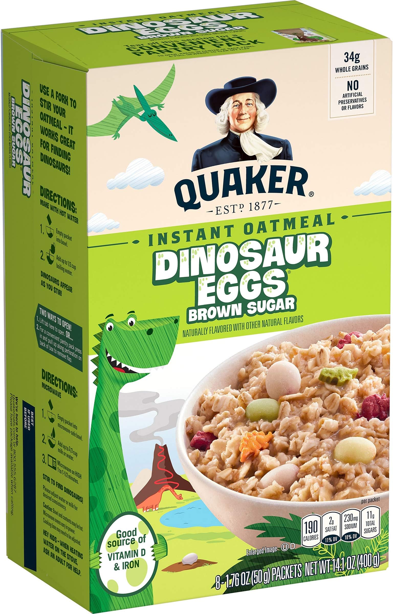 Amazon.com: Quaker, Instant Oatmeal, Dinosaur Eggs Brown Sugar,1.76 ...