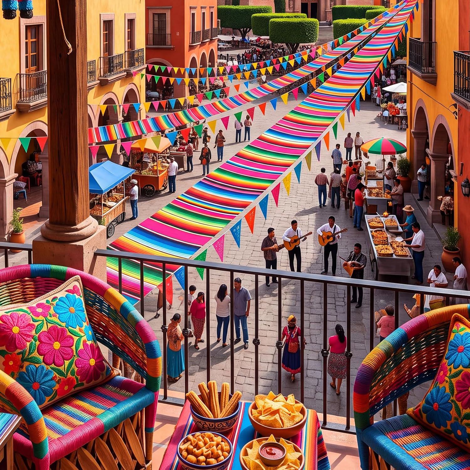 Fullhawl 3 Pcs Mexican Table Runners 14” x 84” Rainbow Colors Classroom Party Decoration Fiesta Hanging Banner Boho Striped Ornament Backdrop for Cinco de Mayo Party Supplies (Mexican)