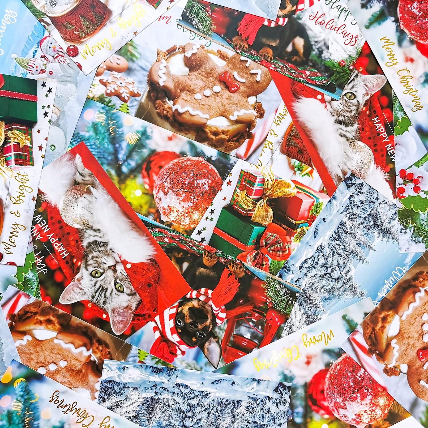 Winlyn 120 Sets Christmas Cards Holiday Cards with Envelopes Stickers Assortment Bulk 6 Designs of Gold Foil Merry Christmas Cards Blank Winter Snowmen Holiday Greeting Cards for Xmas Season Festival