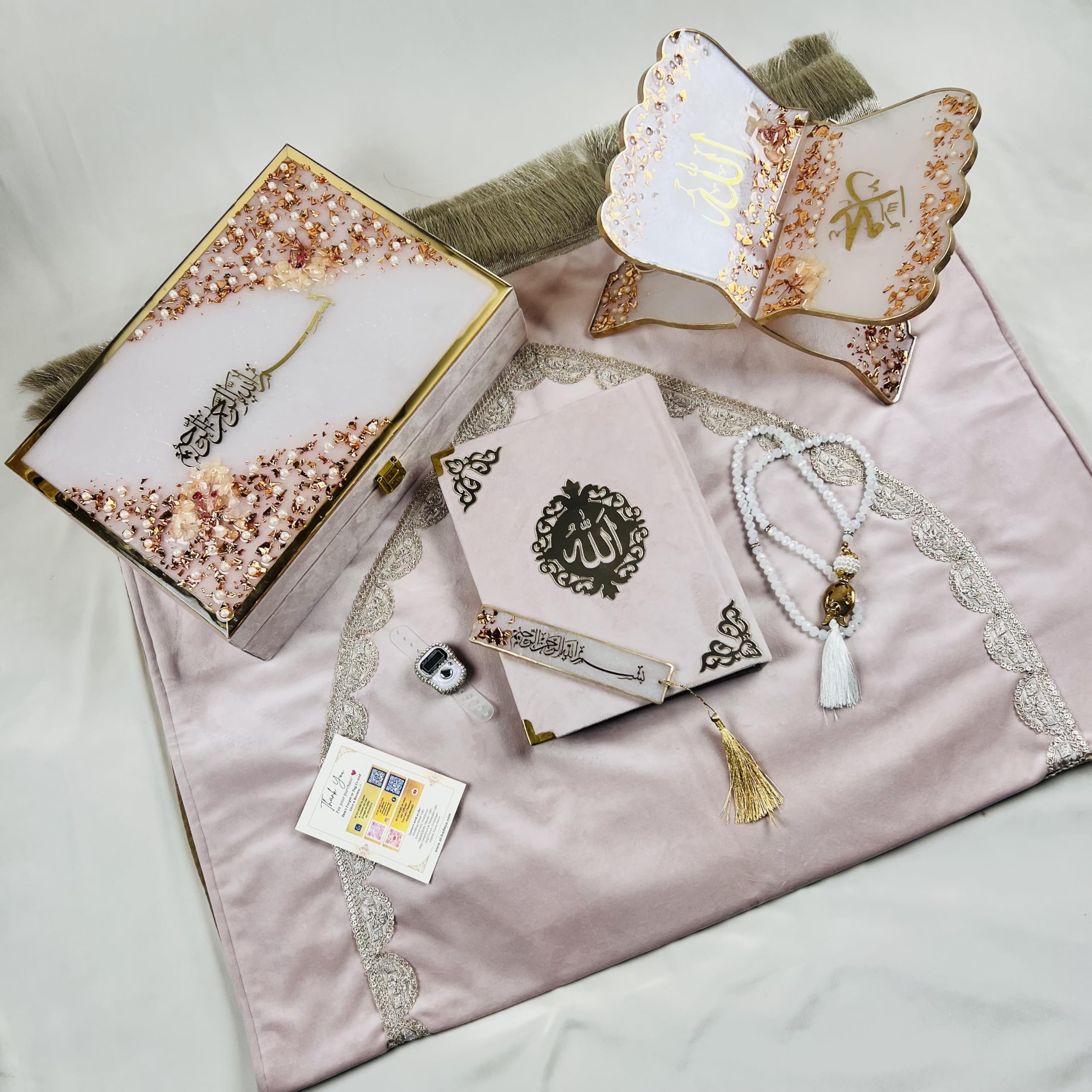 Misty Rose Elegance: Barkat-e-Jariyah Resin Quran Hamper | Quran