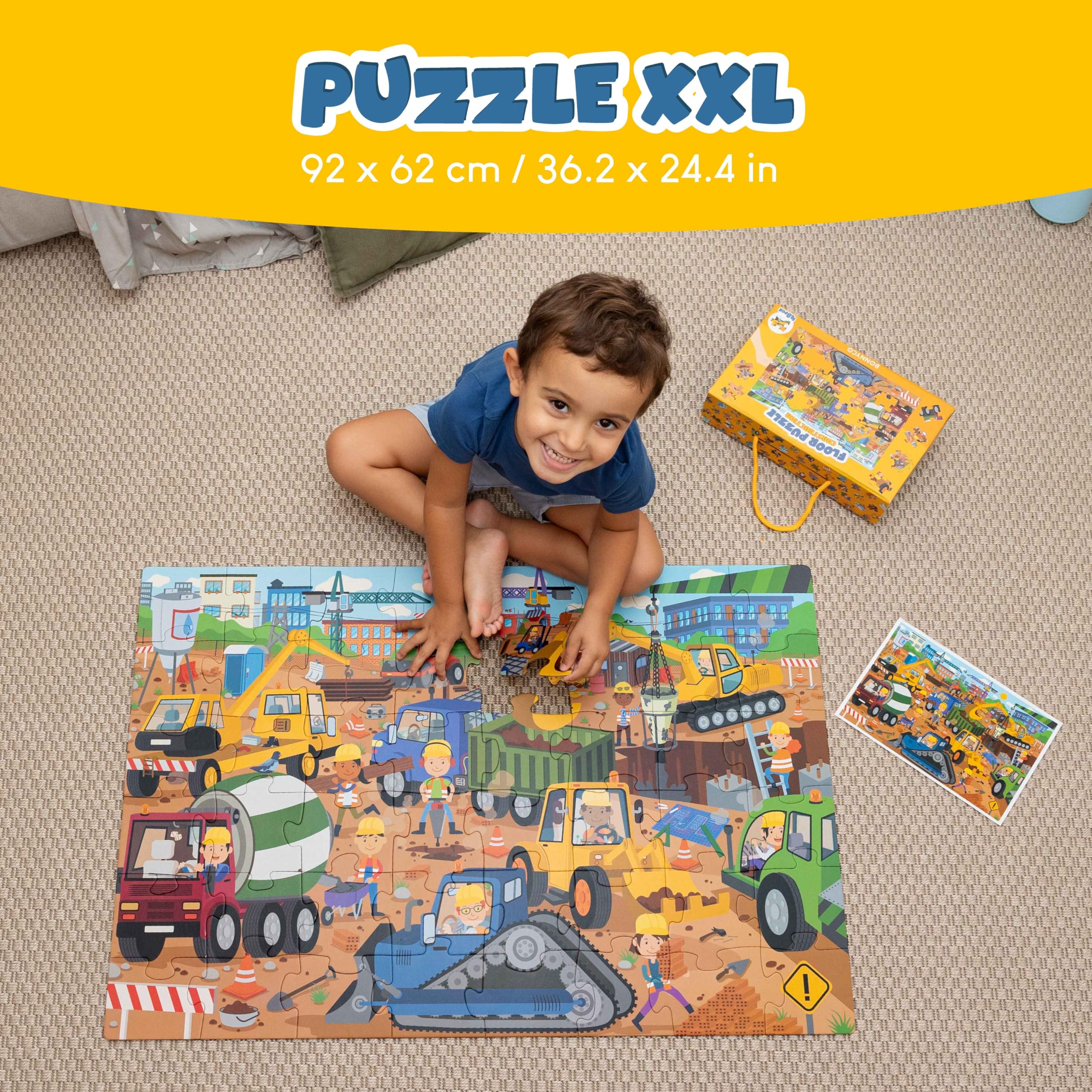 BONNYCO Giant Floor Puzzle Construction Site with 48 Large Pieces. Jigsaw Puzzles for Kids 36.2 x 24.4 in - Image 2