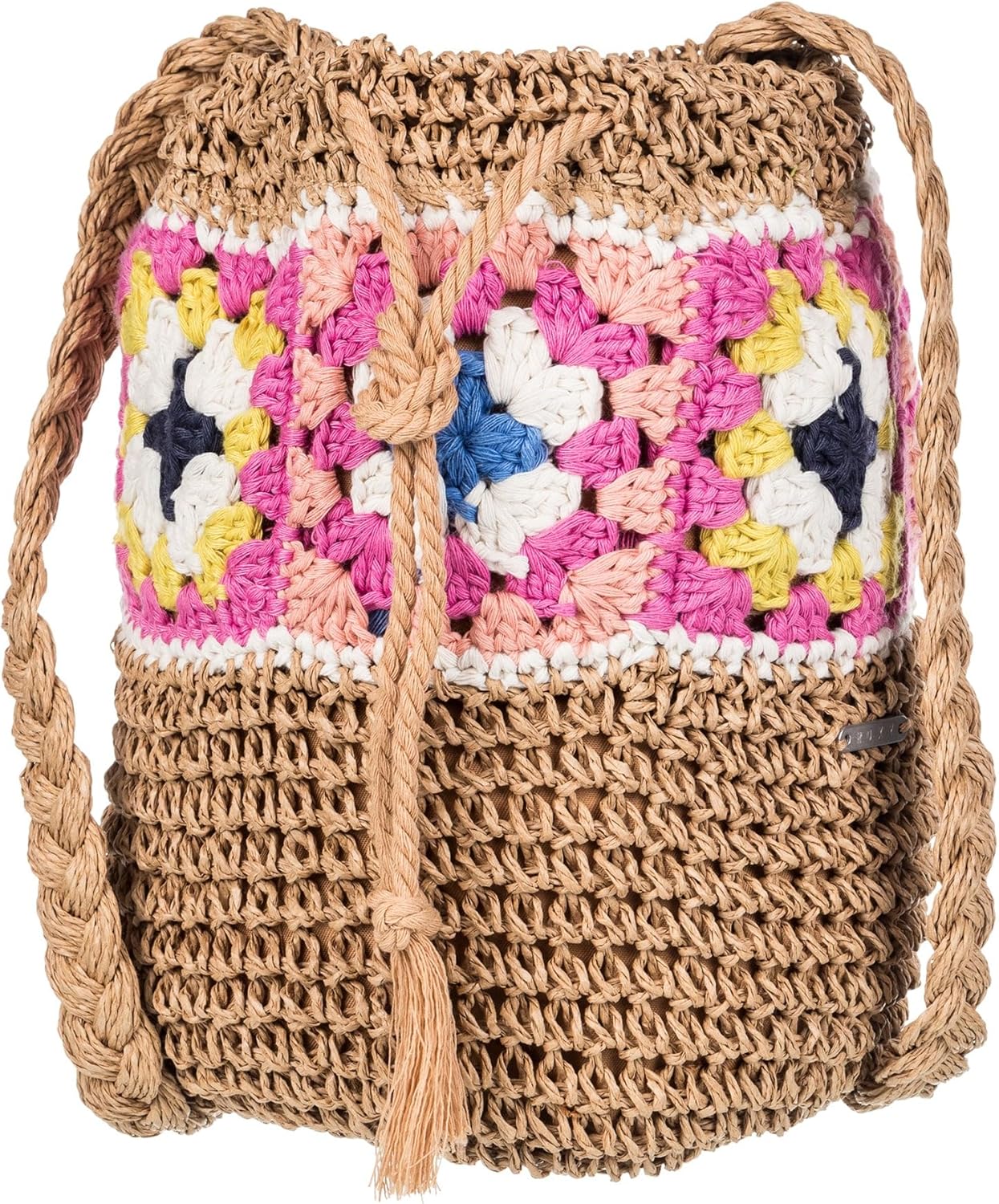 Roxy Stylish Woven Pattern Paper Fabric Straw Crossbody Bag, Hello Apricot