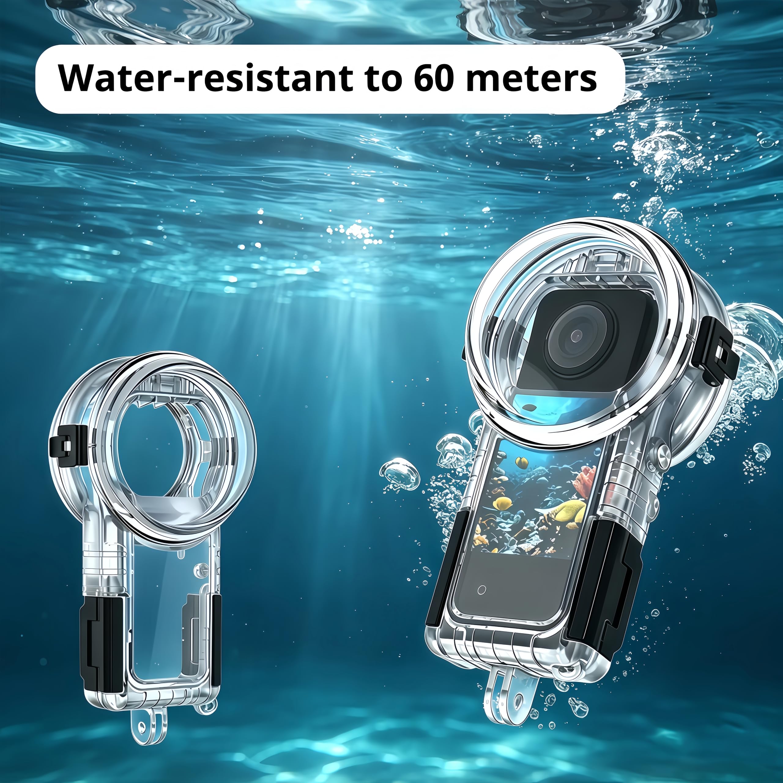 Invisible Buceo Funda Compatible para Insta360 X5-60m/196ft Bajo el Agua Buceo Carcasa Impermeable, Antivaho, Lente Ultraclara, Protección 360° para Buceo, Surf, Snorkel y Extremos Deportes