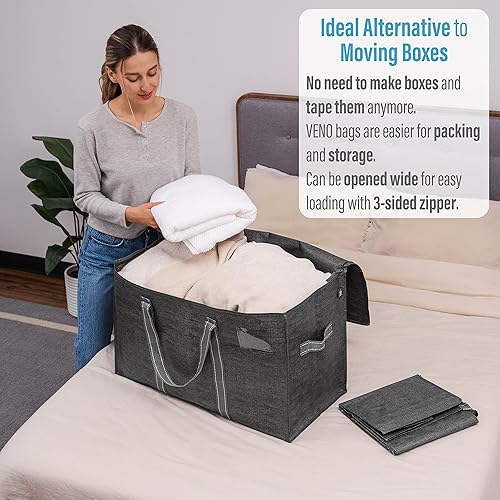 Miniatura 3 de VENO Paquete de 20 unidades de mudanza de alta resistencia (paquete de 10 bolsas de mudanza extragrandes con correas de mochila + paquete de 10