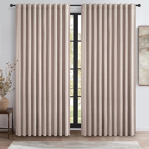 Miniatura 53 de Cortinas opacas totales de abedul de 96 pulgadas de largo para dormitorio, 8 pies de alto, cortinas rústicas de campo térmicas pesadas para sala de