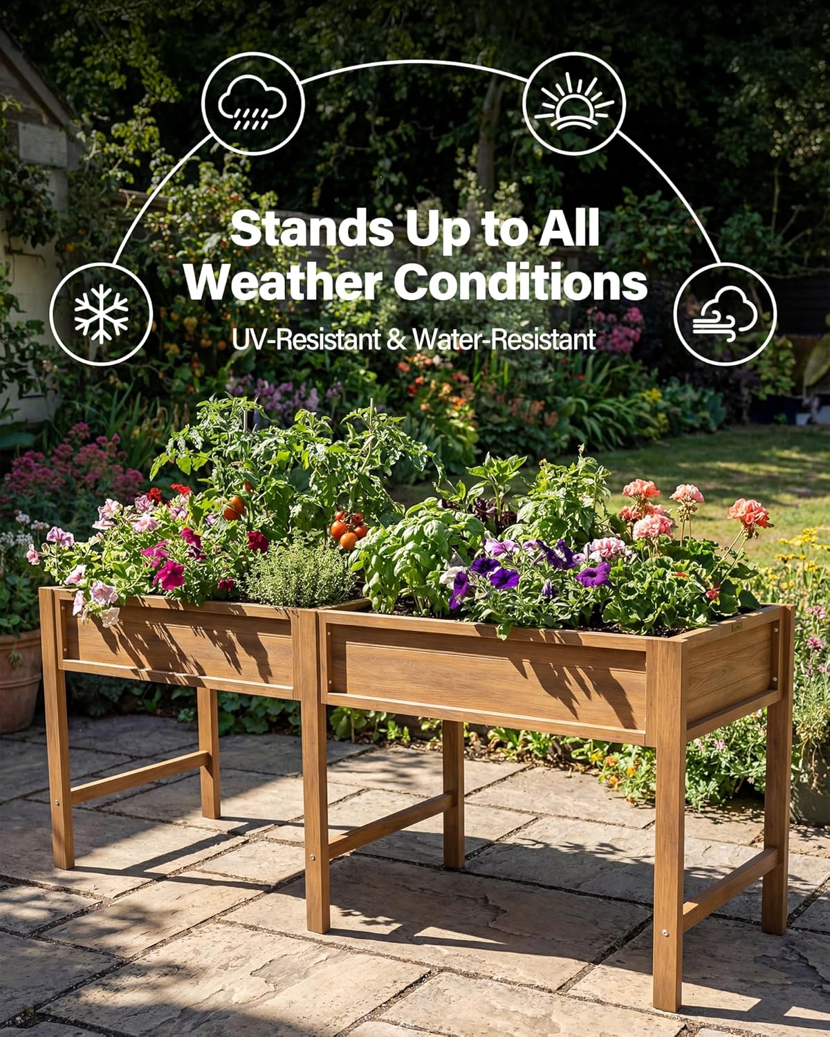 YEFU HIPS Raised Garden Bed: 72x24x30in Large Elevated Planter Boxes Outdoor for Herbs Vegetables Flowers - Raised Garden Beds Outdoor for Patio/Balcony - Comfort Height with Legs for Growing (Teak)