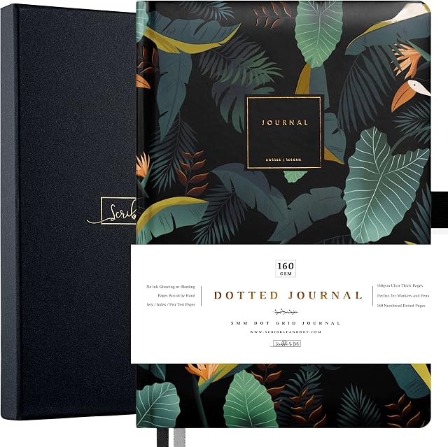 Scribble & Dot® Bullet Planner - Dotted Journal | A5 Ultra Thick 160gsm Paper - Premium Dotted Journal for Artists and Creators, Includes Pen Test Pages (Jungle at Night)
