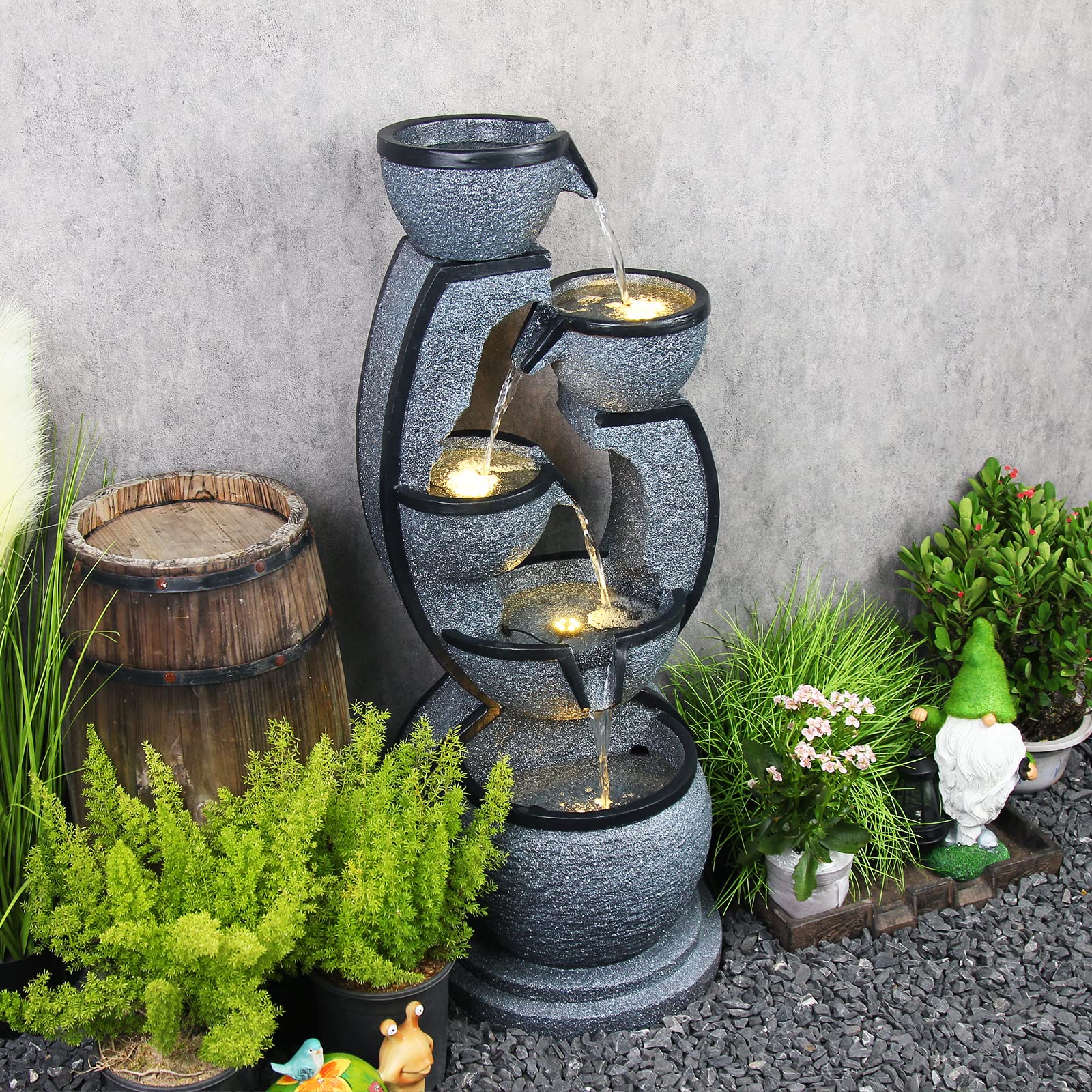 Water Fountain AXUSKY Outdoor s Decor Resin Indoor Fountain For Garden -  37.4 Inch Fountains For Outside, image size:1600x1600