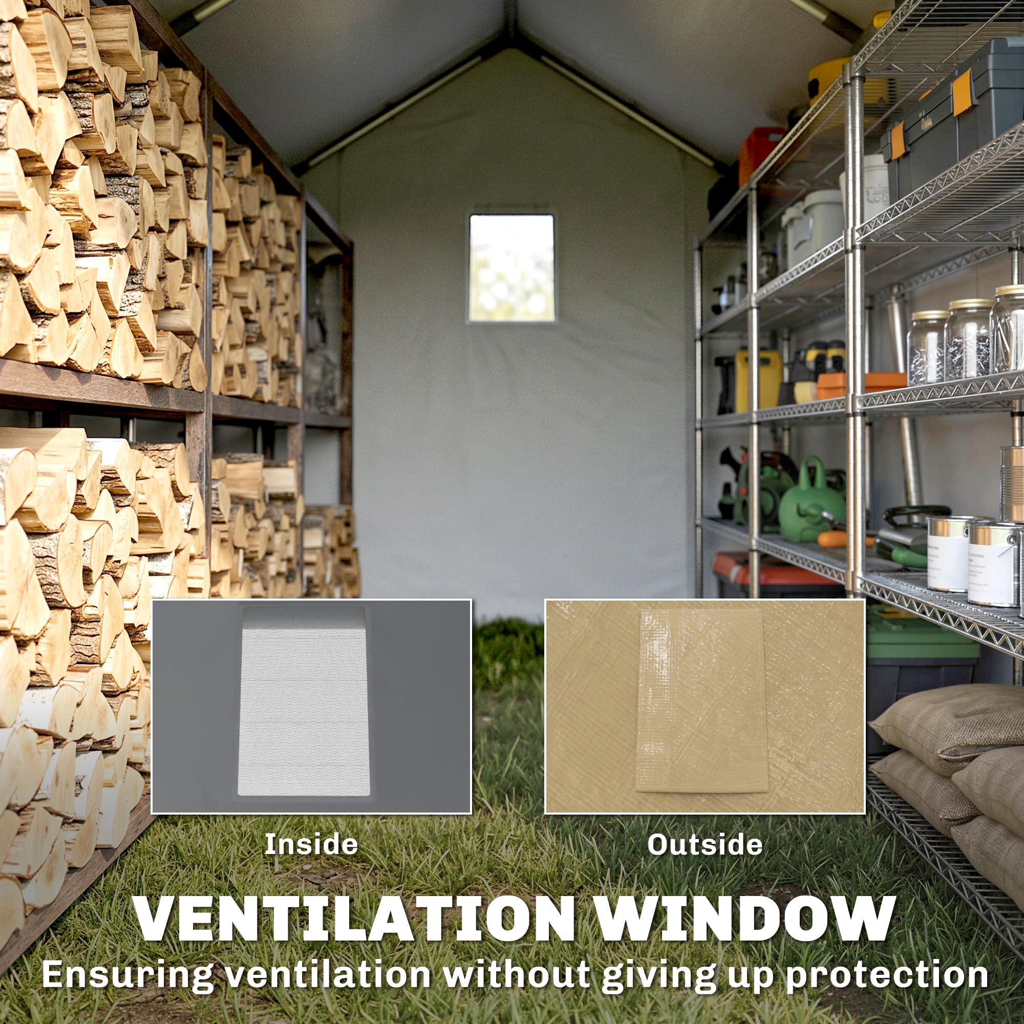 Outsunny Abri de Jardin, Tente de Stockage, 2 x 3,6 m, bâche PE 200 g/m² imperméable et Anti-UV, Cadre en Acier galvanisé et Grande Porte, abri de vélo Garage pour extérieur, Beige