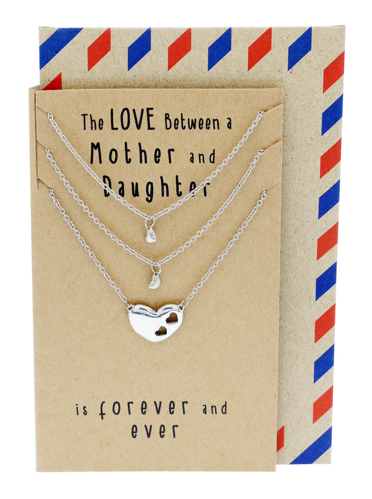 Quan Jewelry Mother Daughter Necklace, Gifts for Mom, Necklace Set with Greeting Card, 16-inch to 18-inch with Inspirational Greeting Card
