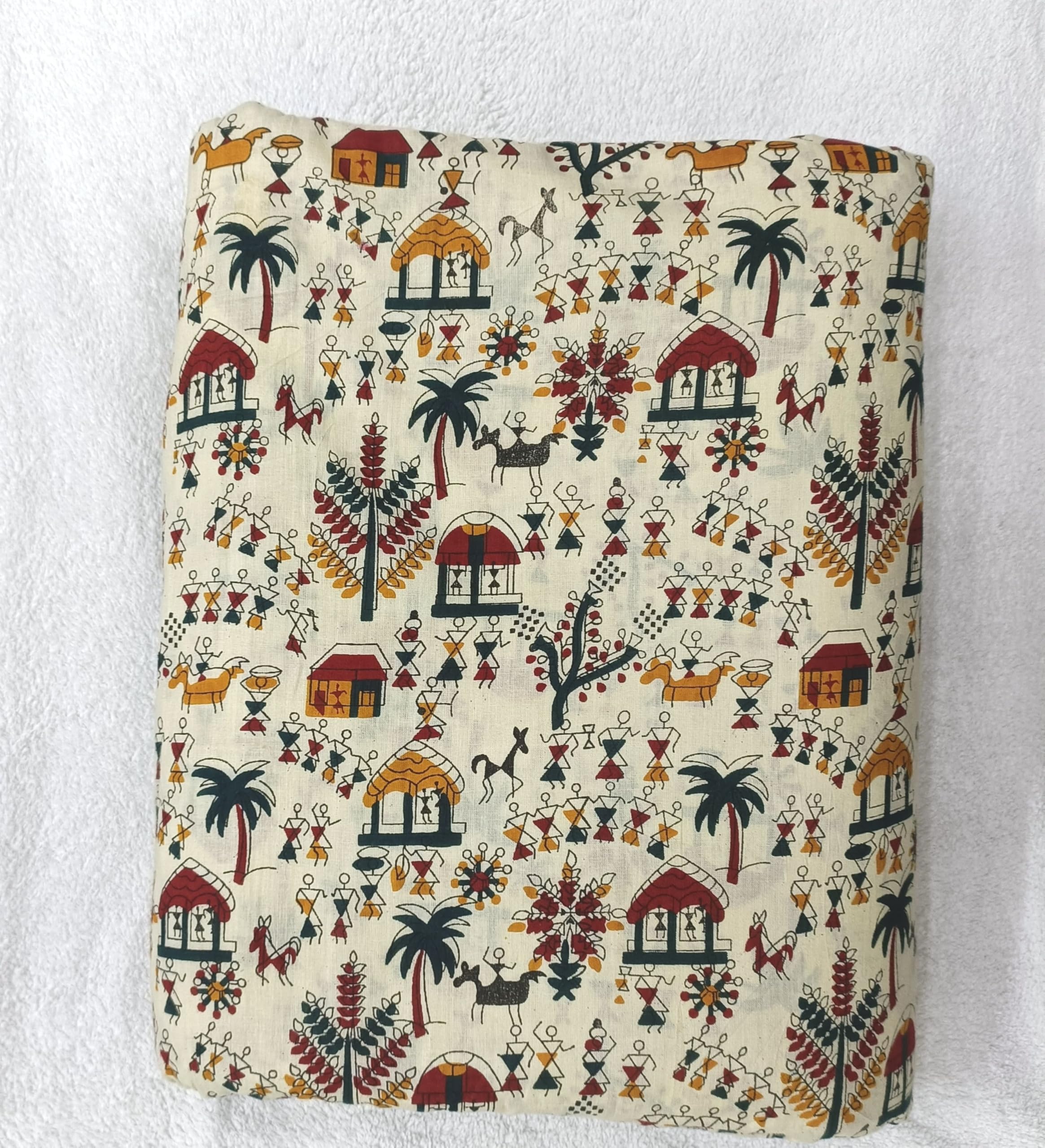 Printed Pure Cotton Fabric | Jaipuri Cotton/Sanganeri Print Fabric | Full Length Cut, 60x60 Weave, Off White - Ideal for Sewing Kurta, Blouse, Suit, Handkerchiefs & Craft Work (2.5 Meter)