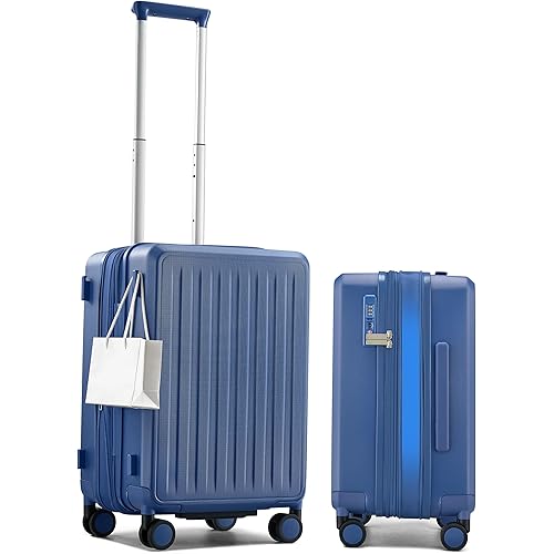 MILADA 20 Inch Expandable Carry On Luggage with 8 Spinner Wheels Airline Approved, Travel Luggage with TSA Lock, Lightweight PC Shell, Hard Shell Carry On Suitcases for Men Women, Interstellar Blue